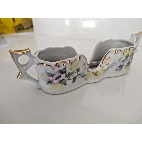 Antique Hand Painted Porcelain Spoon Rest Holder 1900's 8.25 in - Picture 8 of 9